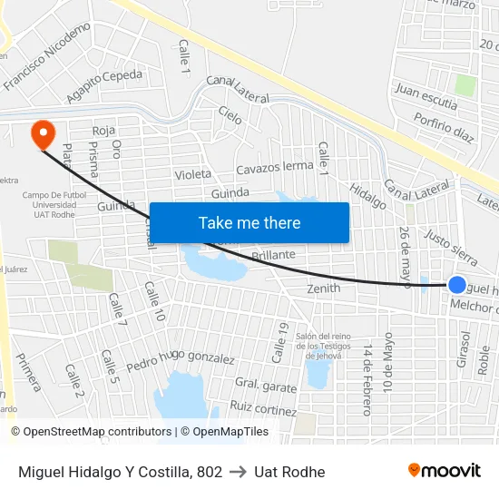 Miguel Hidalgo Y Costilla, 802 to Uat Rodhe map