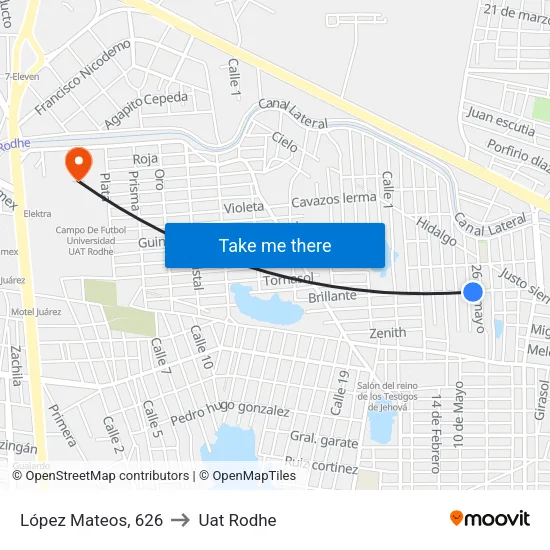 López Mateos, 626 to Uat Rodhe map