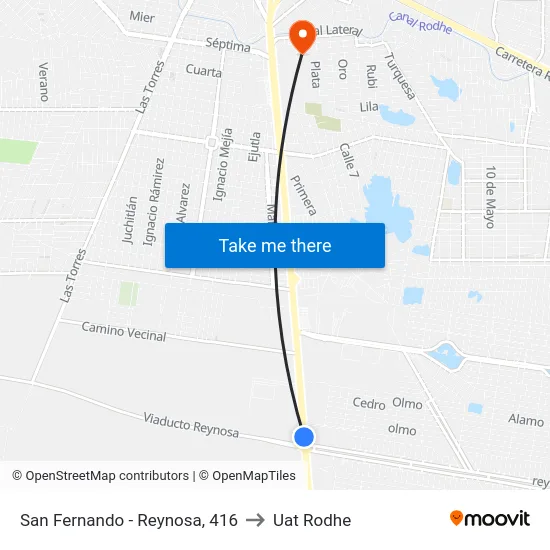 San Fernando - Reynosa, 416 to Uat Rodhe map