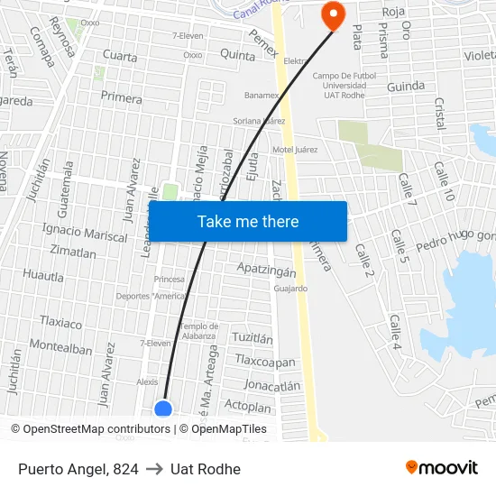 Puerto Angel, 824 to Uat Rodhe map