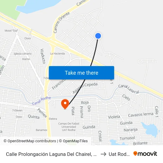 Calle Prolongación Laguna Del Chairel, 127 to Uat Rodhe map