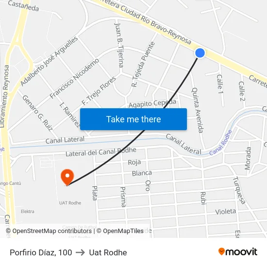 Porfirio Díaz, 100 to Uat Rodhe map