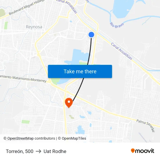 Torreón, 500 to Uat Rodhe map