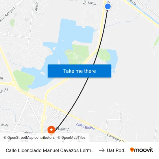 Calle Licenciado Manuel Cavazos Lerma, 736 to Uat Rodhe map