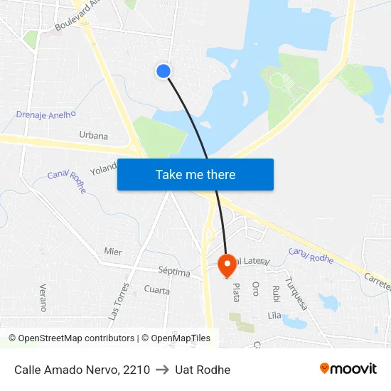 Calle Amado Nervo, 2210 to Uat Rodhe map