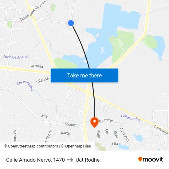 Calle Amado Nervo, 1470 to Uat Rodhe map