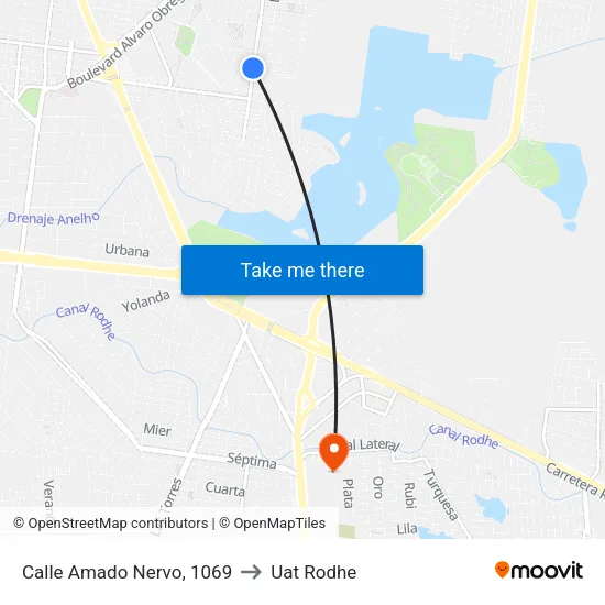 Calle Amado Nervo, 1069 to Uat Rodhe map