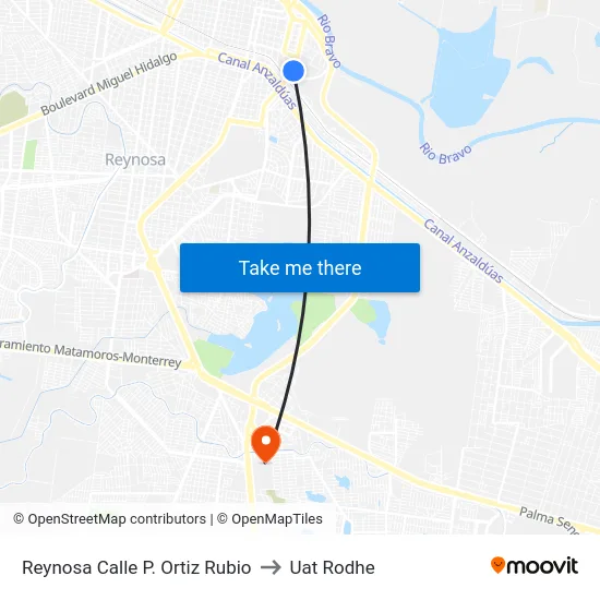 Reynosa Calle P. Ortiz Rubio to Uat Rodhe map