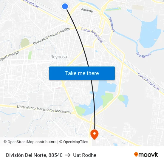 División Del Norte, 88540 to Uat Rodhe map