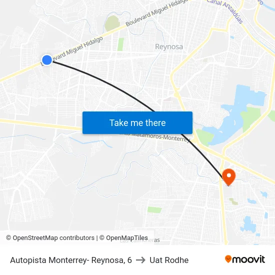 Autopista Monterrey- Reynosa, 6 to Uat Rodhe map