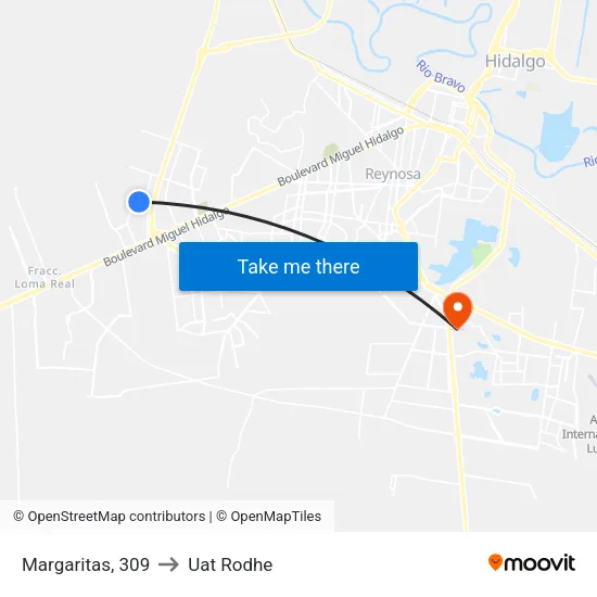 Margaritas, 309 to Uat Rodhe map