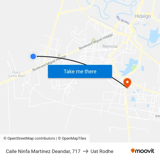 Calle Ninfa Martínez Deandar, 717 to Uat Rodhe map