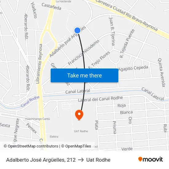 Adalberto José Argüelles, 212 to Uat Rodhe map