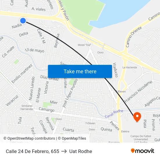 Calle 24 De Febrero, 655 to Uat Rodhe map