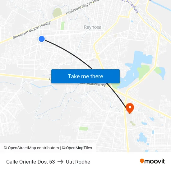 Calle Oriente Dos, 53 to Uat Rodhe map