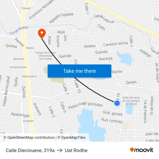 Calle Diecinueve, 319a to Uat Rodhe map
