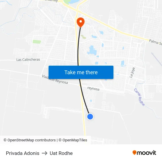 Privada Adonis to Uat Rodhe map