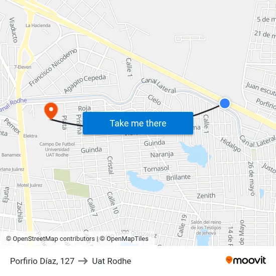 Porfirio Díaz, 127 to Uat Rodhe map