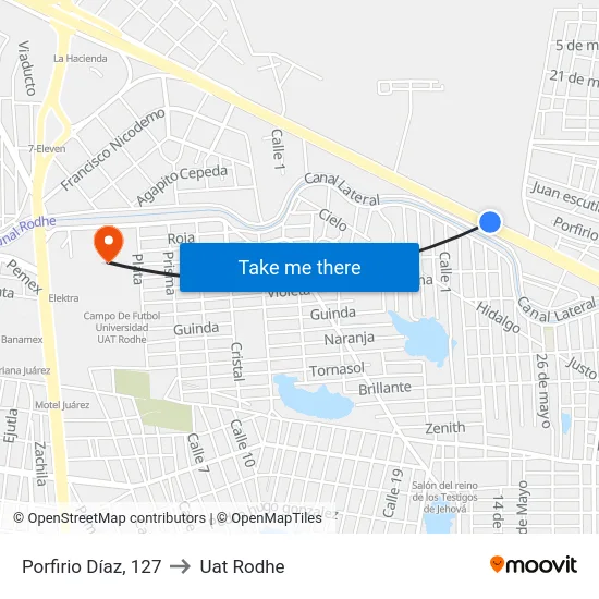 Porfirio Díaz, 127 to Uat Rodhe map