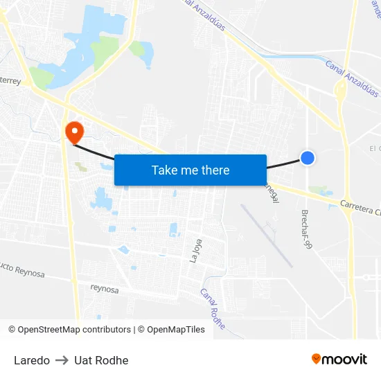 Laredo to Uat Rodhe map