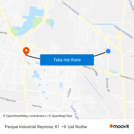 Parque Industrial Reynosa, 81 to Uat Rodhe map