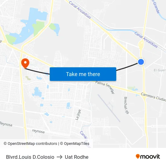 Blvrd.Louis D.Colosio to Uat Rodhe map