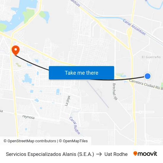 Servicios Especializados Alanis (S.E.A.) to Uat Rodhe map