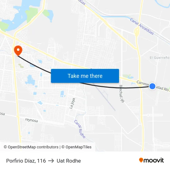Porfirio Díaz, 116 to Uat Rodhe map