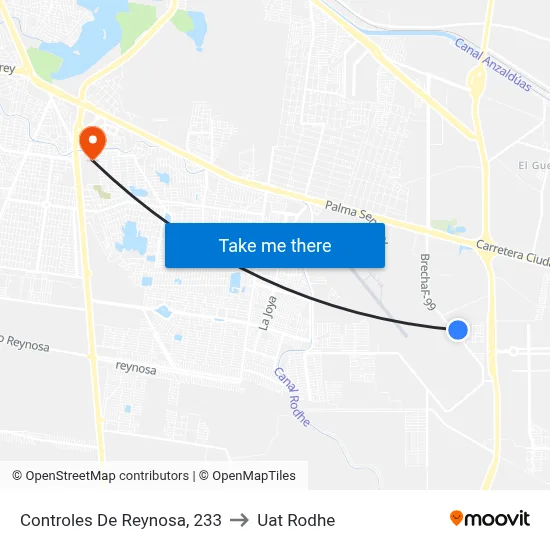 Controles De Reynosa, 233 to Uat Rodhe map