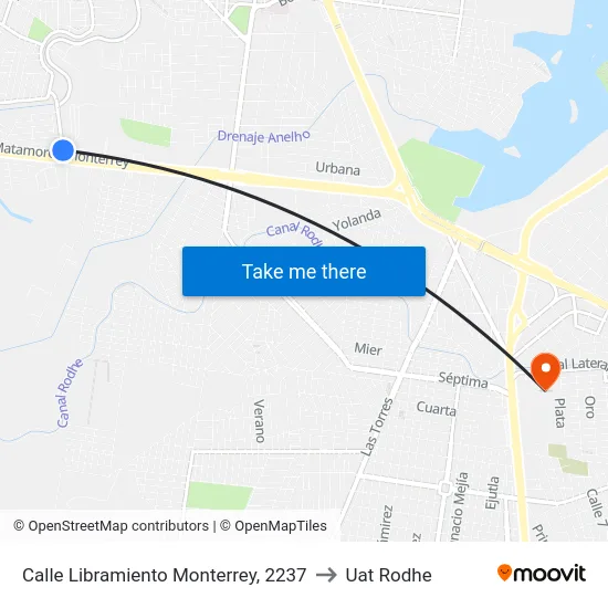 Calle Libramiento Monterrey, 2237 to Uat Rodhe map