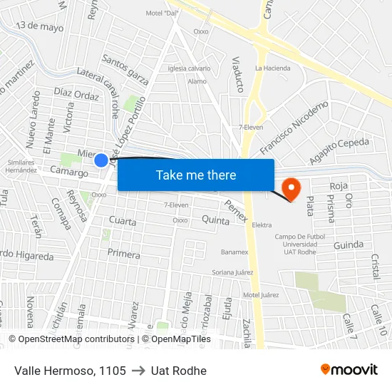 Valle Hermoso, 1105 to Uat Rodhe map