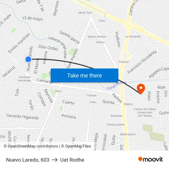 Nuevo Laredo, 603 to Uat Rodhe map