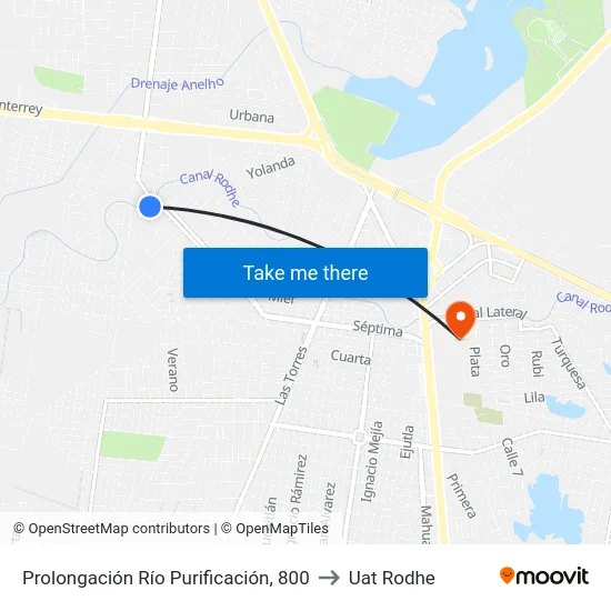 Prolongación Río Purificación, 800 to Uat Rodhe map