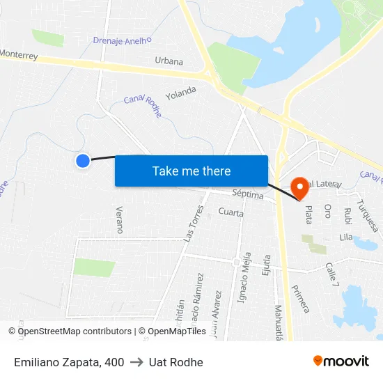 Emiliano Zapata, 400 to Uat Rodhe map