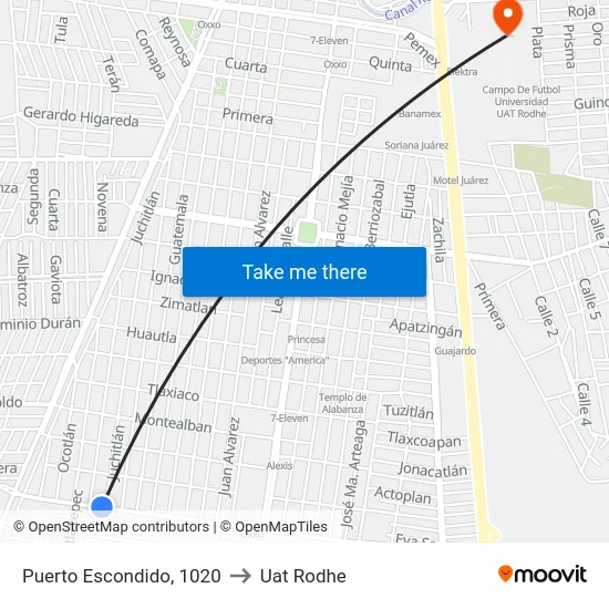 Puerto Escondido, 1020 to Uat Rodhe map