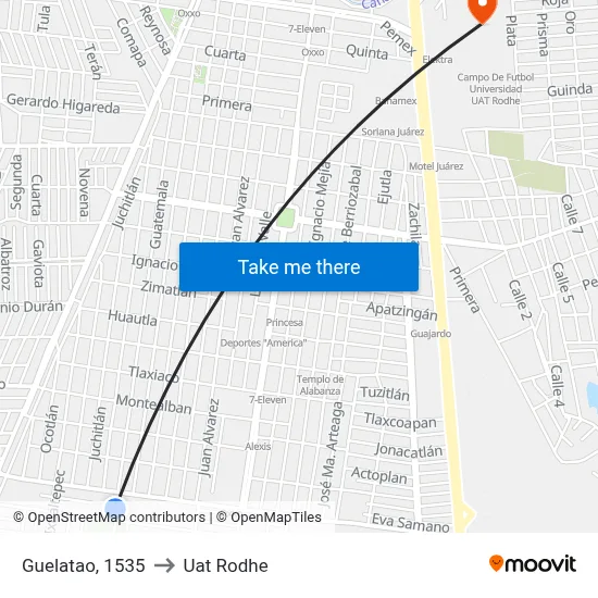 Guelatao, 1535 to Uat Rodhe map