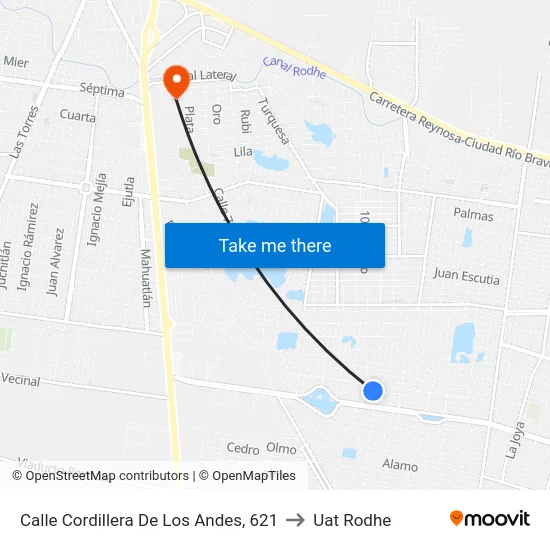 Calle Cordillera De Los Andes, 621 to Uat Rodhe map