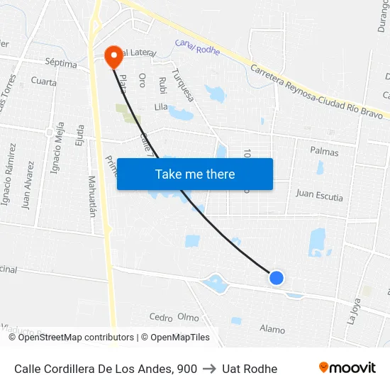 Calle Cordillera De Los Andes, 900 to Uat Rodhe map