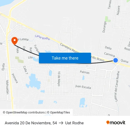 Avenida 20 De Noviembre, 54 to Uat Rodhe map