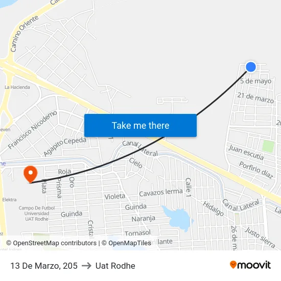 13 De Marzo, 205 to Uat Rodhe map