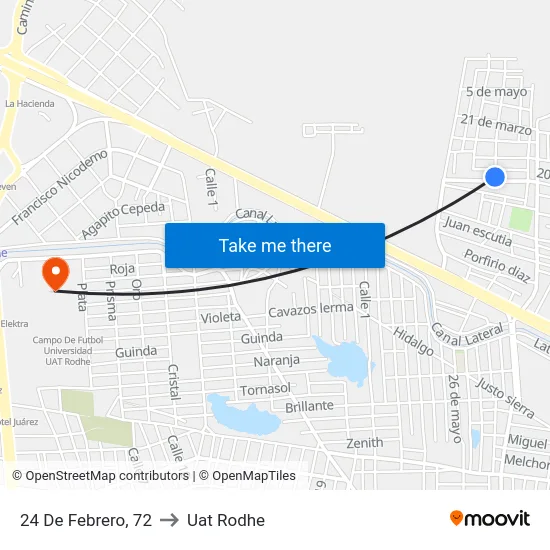 24 De Febrero, 72 to Uat Rodhe map