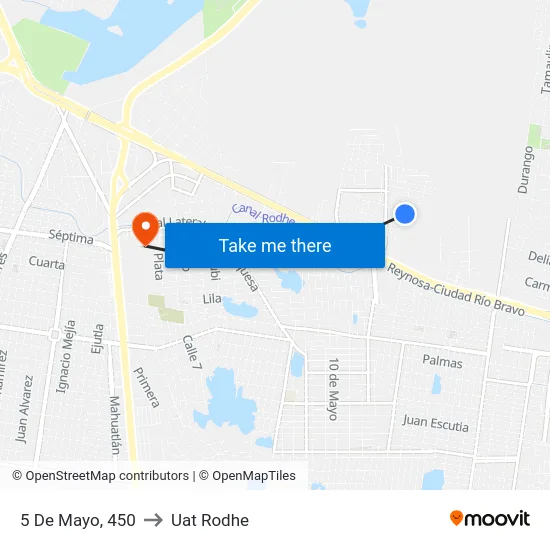 5 De Mayo, 450 to Uat Rodhe map