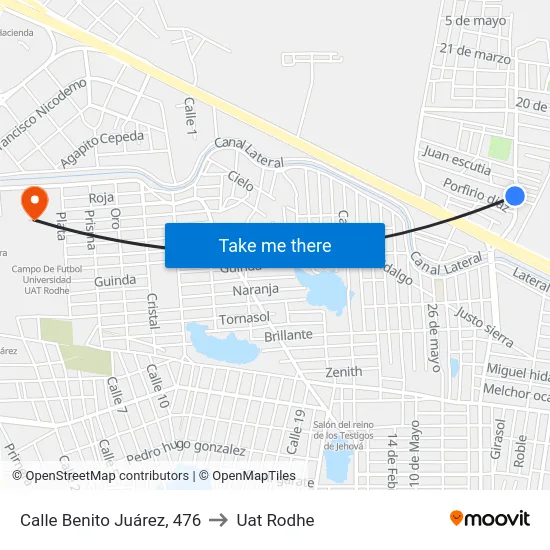 Calle Benito Juárez, 476 to Uat Rodhe map
