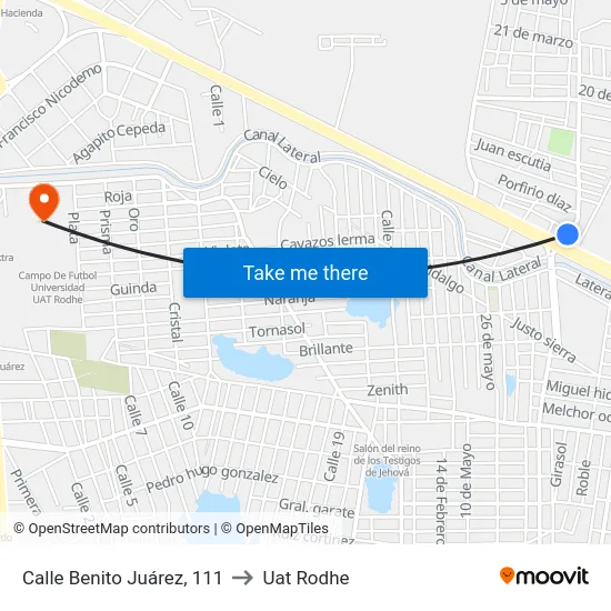 Calle Benito Juárez, 111 to Uat Rodhe map