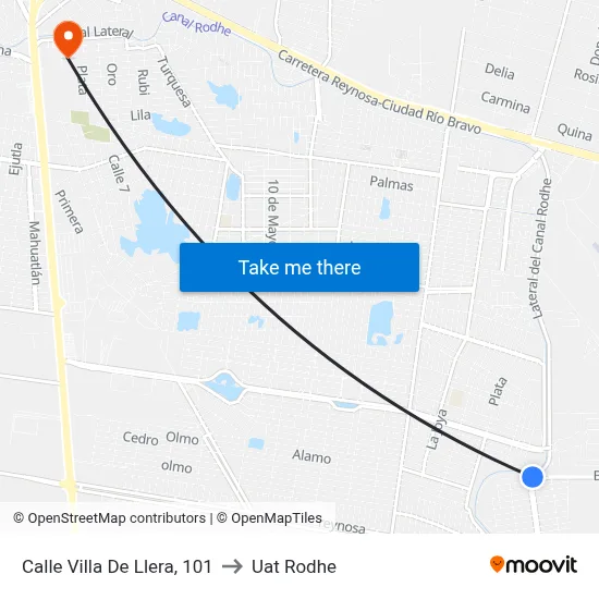 Calle Villa De Llera, 101 to Uat Rodhe map