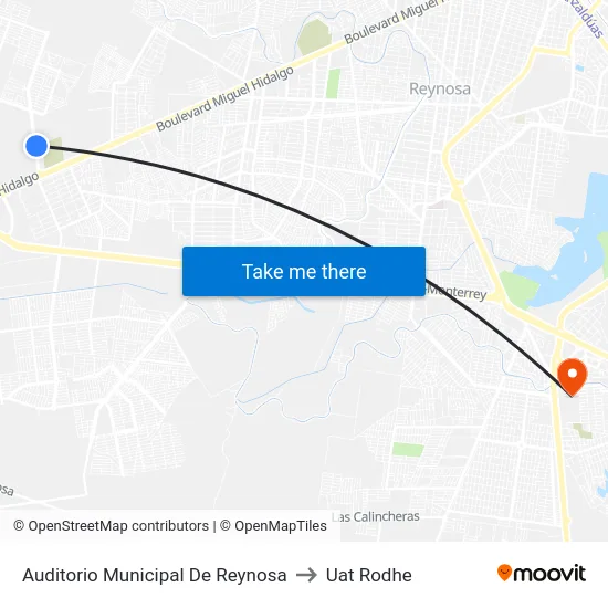 Auditorio Municipal De Reynosa to Uat Rodhe map