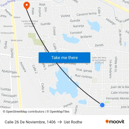 Calle 26 De Noviembre, 1406 to Uat Rodhe map