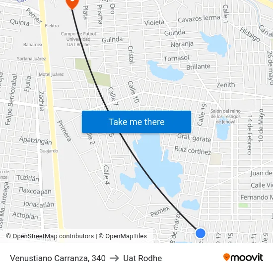 Venustiano Carranza, 340 to Uat Rodhe map