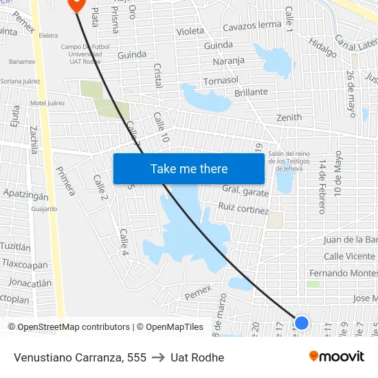 Venustiano Carranza, 555 to Uat Rodhe map