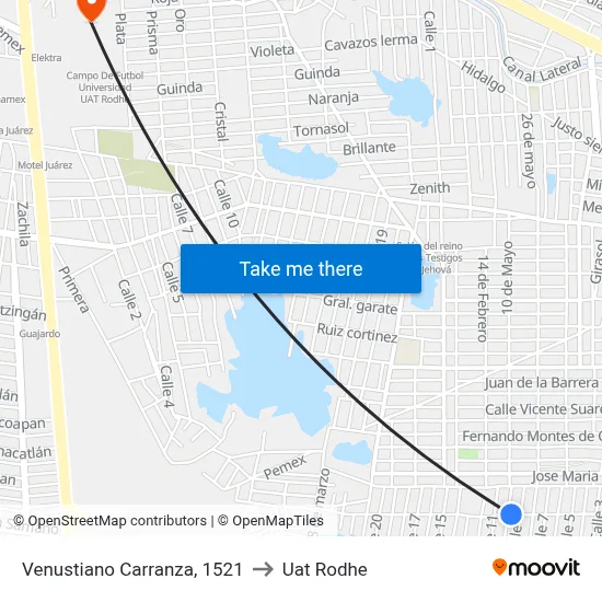 Venustiano Carranza, 1521 to Uat Rodhe map
